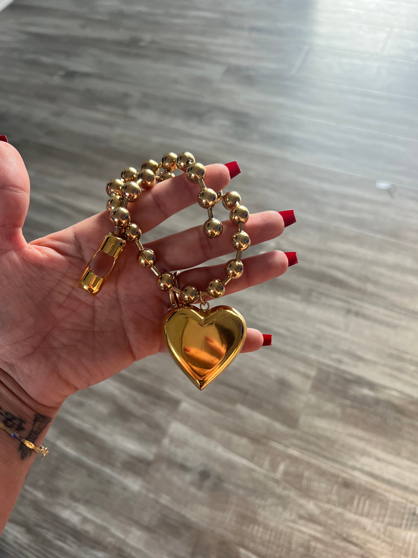 18k GP PUFFY HEART BALL CHAIN CHOKER