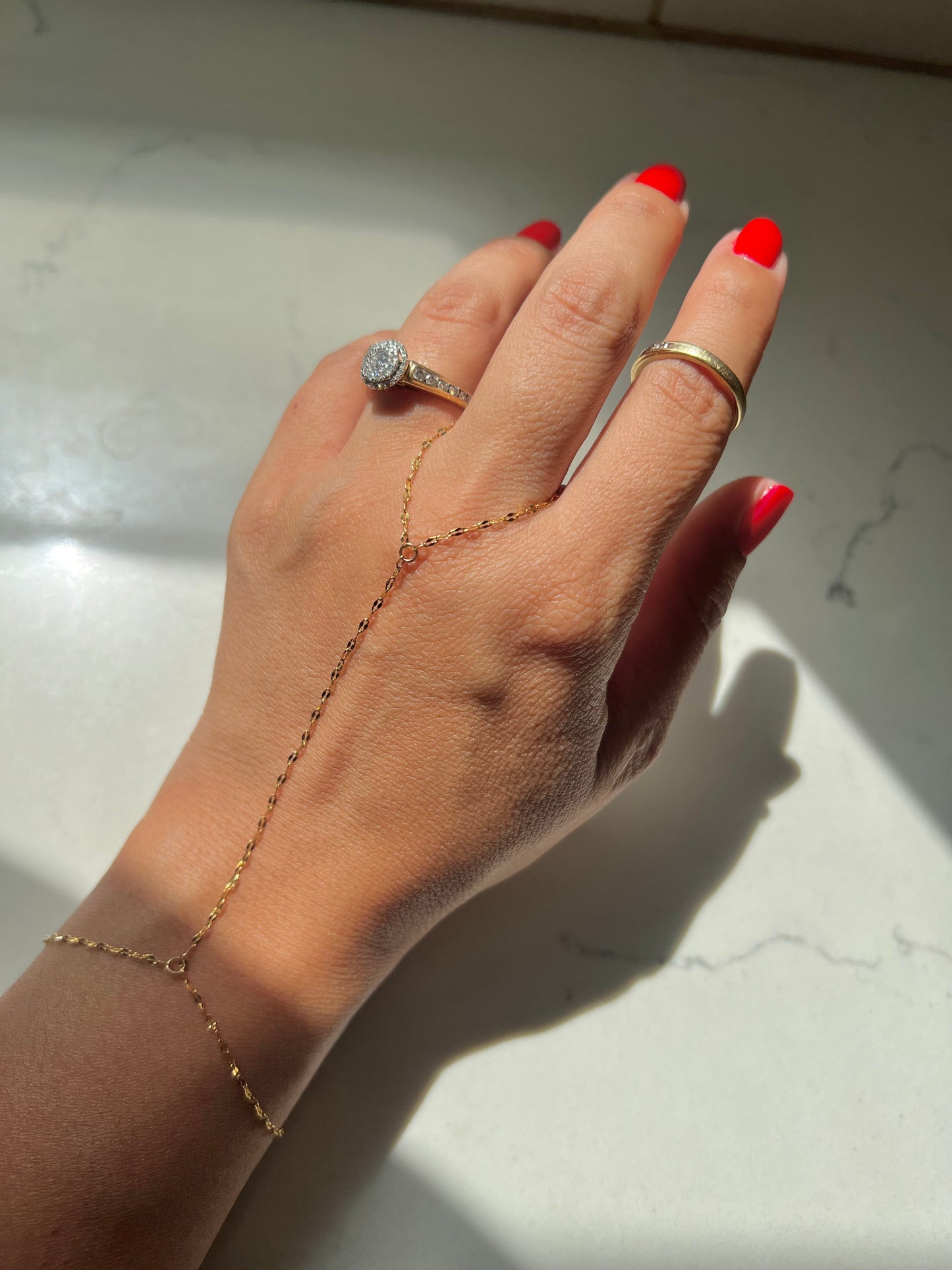 18K GP DIAMOND CUT RING BRACELET | HAND CHAIN