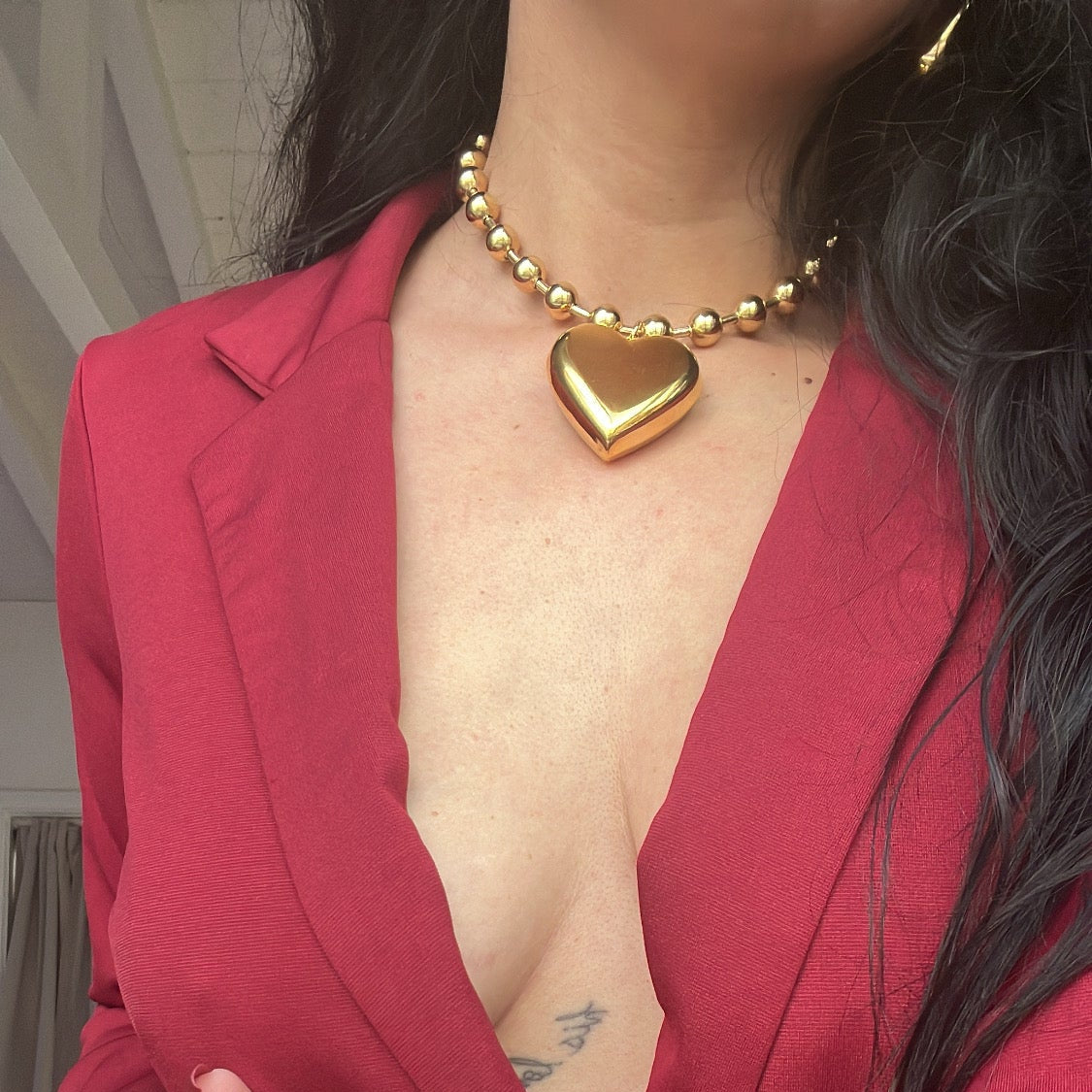 18k GP PUFFY HEART BALL CHAIN CHOKER
