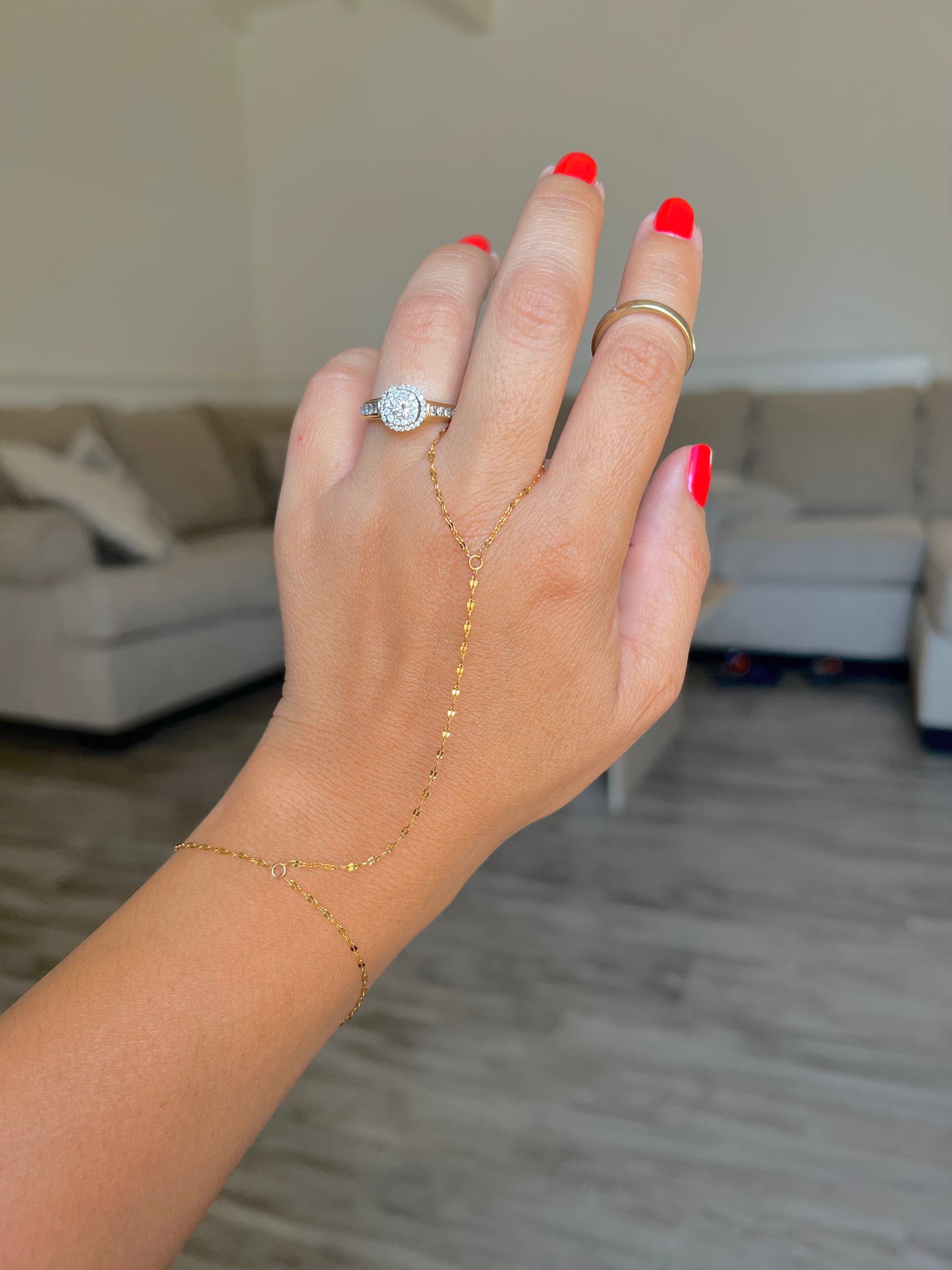 18K GP DIAMOND CUT RING BRACELET | HAND CHAIN