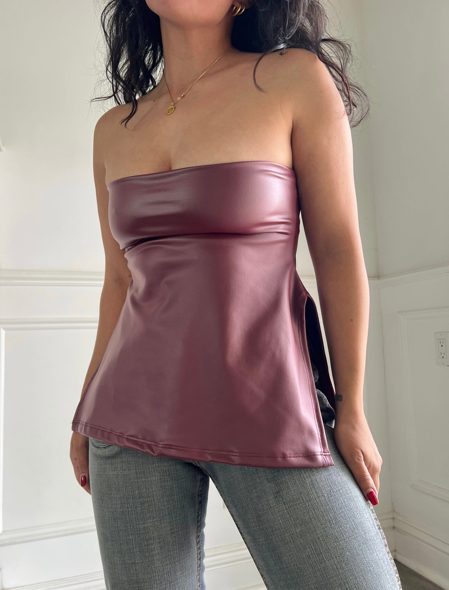 FAUX LEATHER TUBE TOP