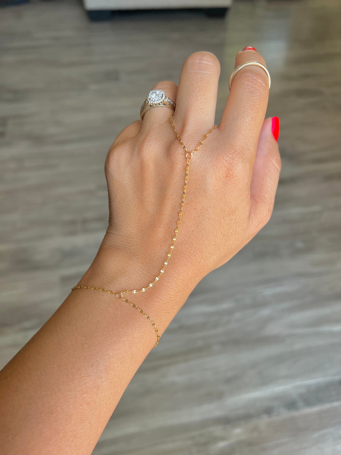 18K GP DIAMOND CUT RING BRACELET | HAND CHAIN