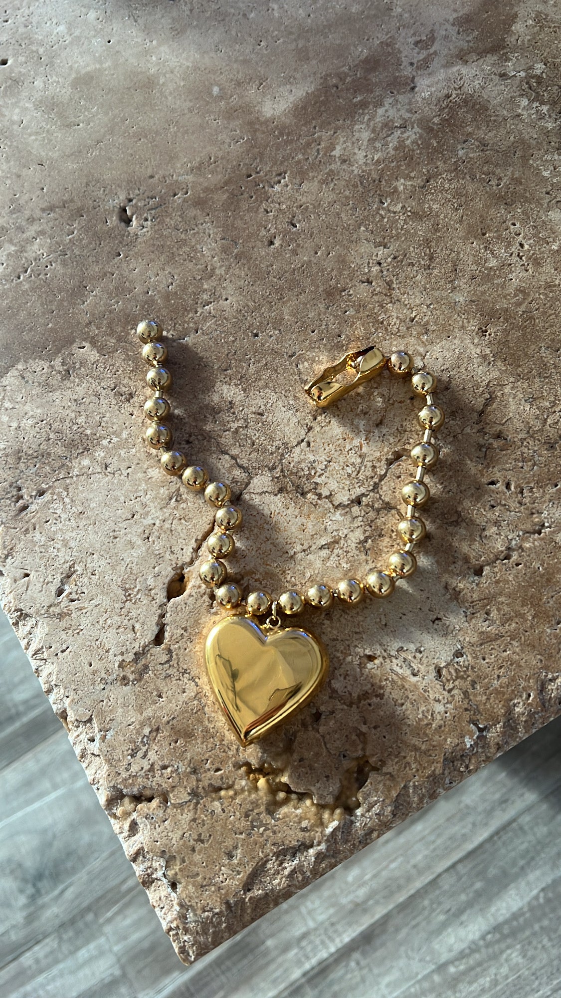 18k GP PUFFY HEART BALL CHAIN CHOKER