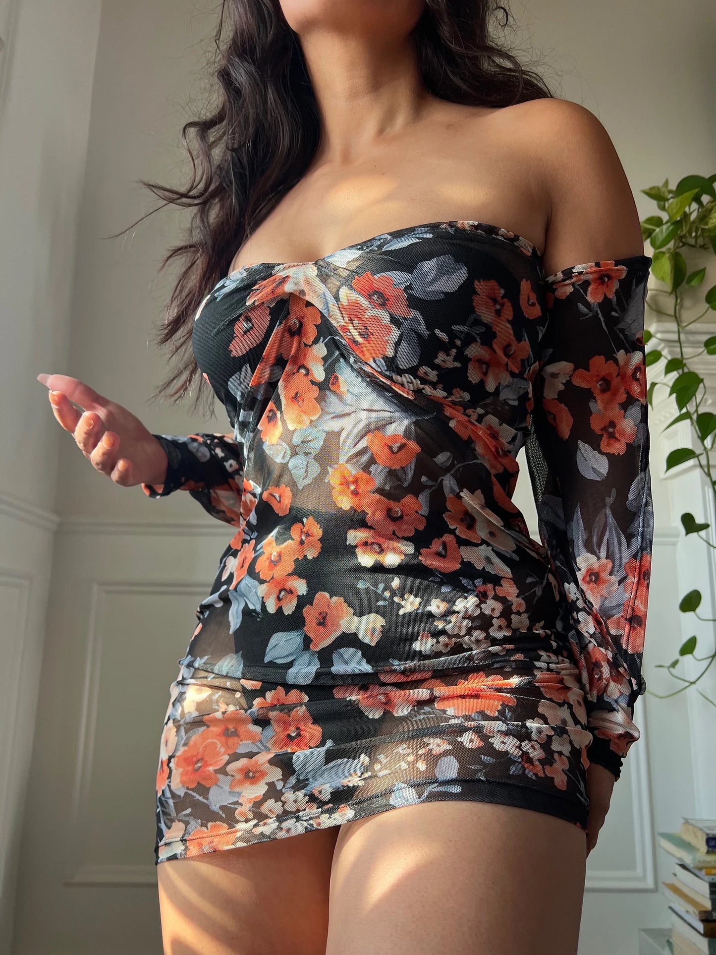 FLORAL SHEER MESH DRESS | COVER UP