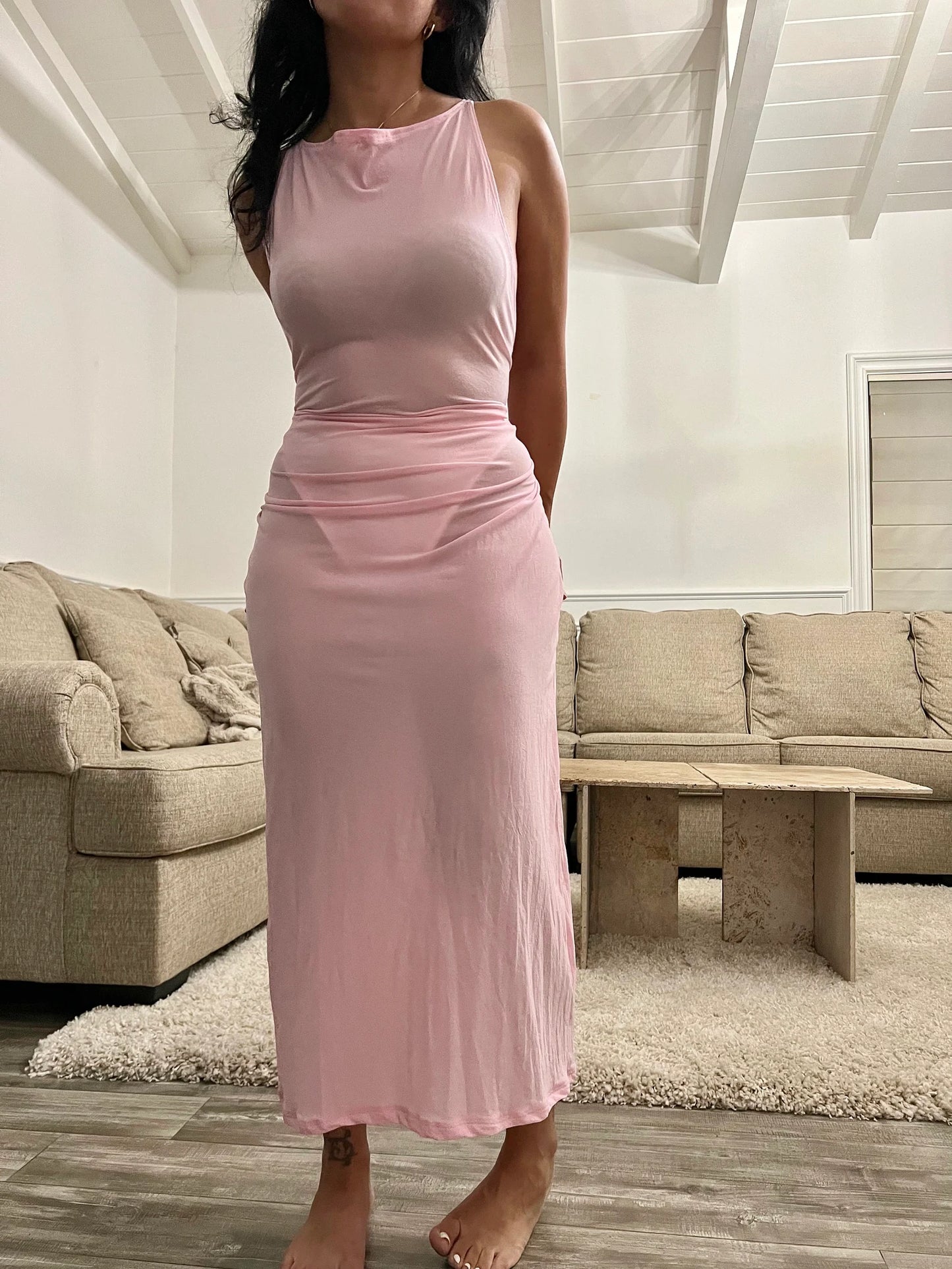 LONG SHEER MESH DRESS