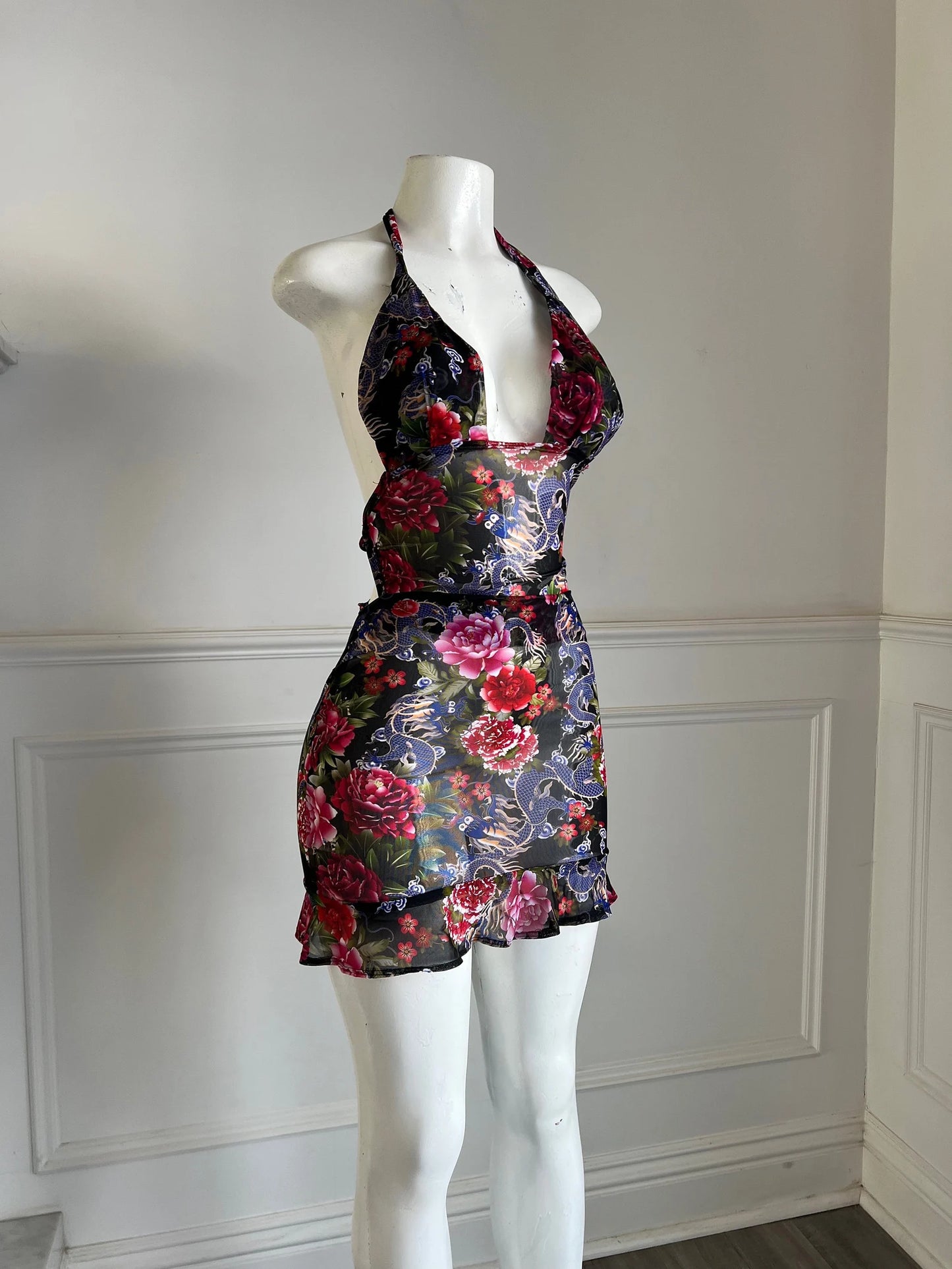 SHEER HALTER MESH DRESS