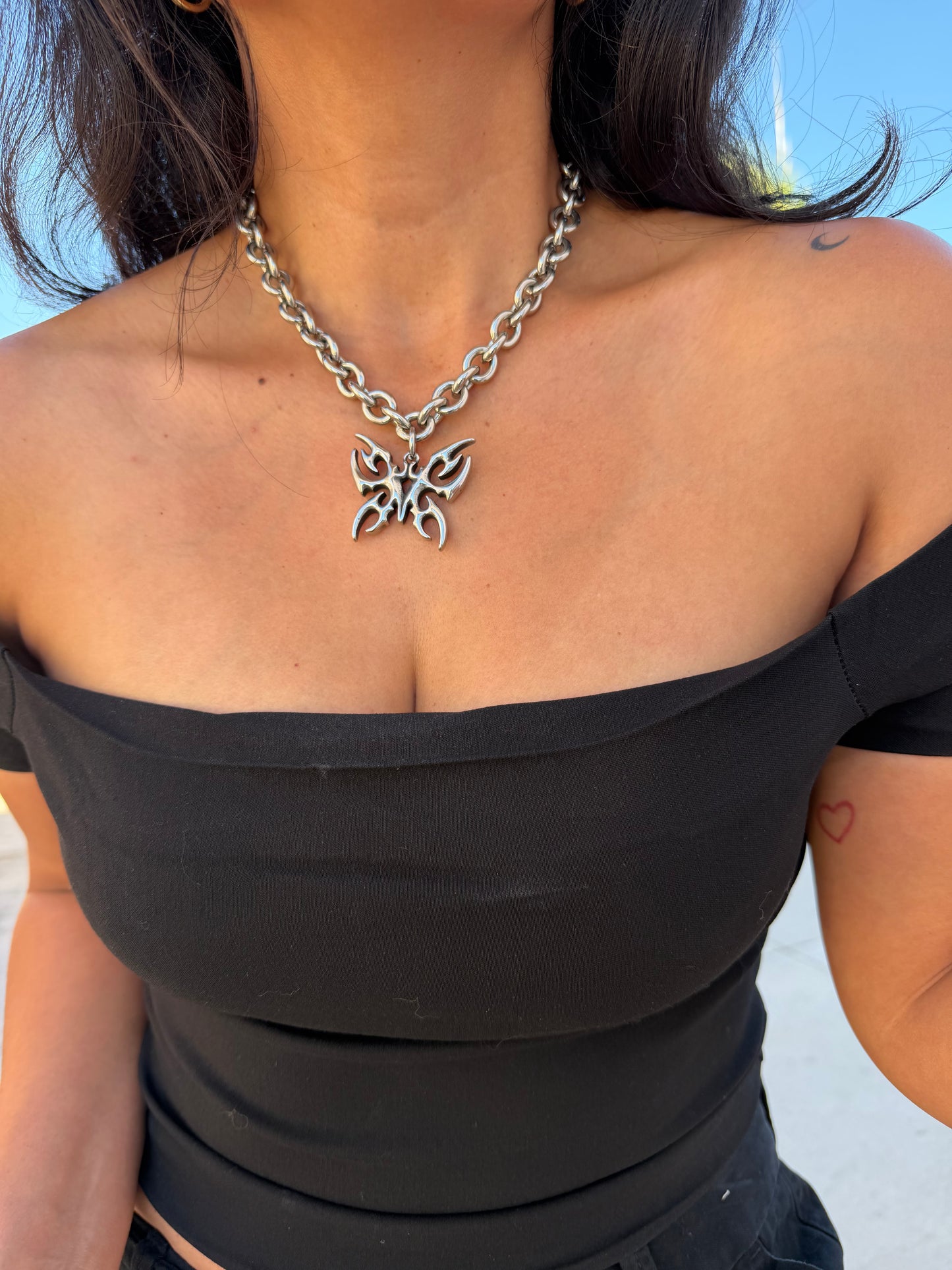 Butterfly Stainless Steel Chunky Chain necklace | edgy alternative necklace | unisex