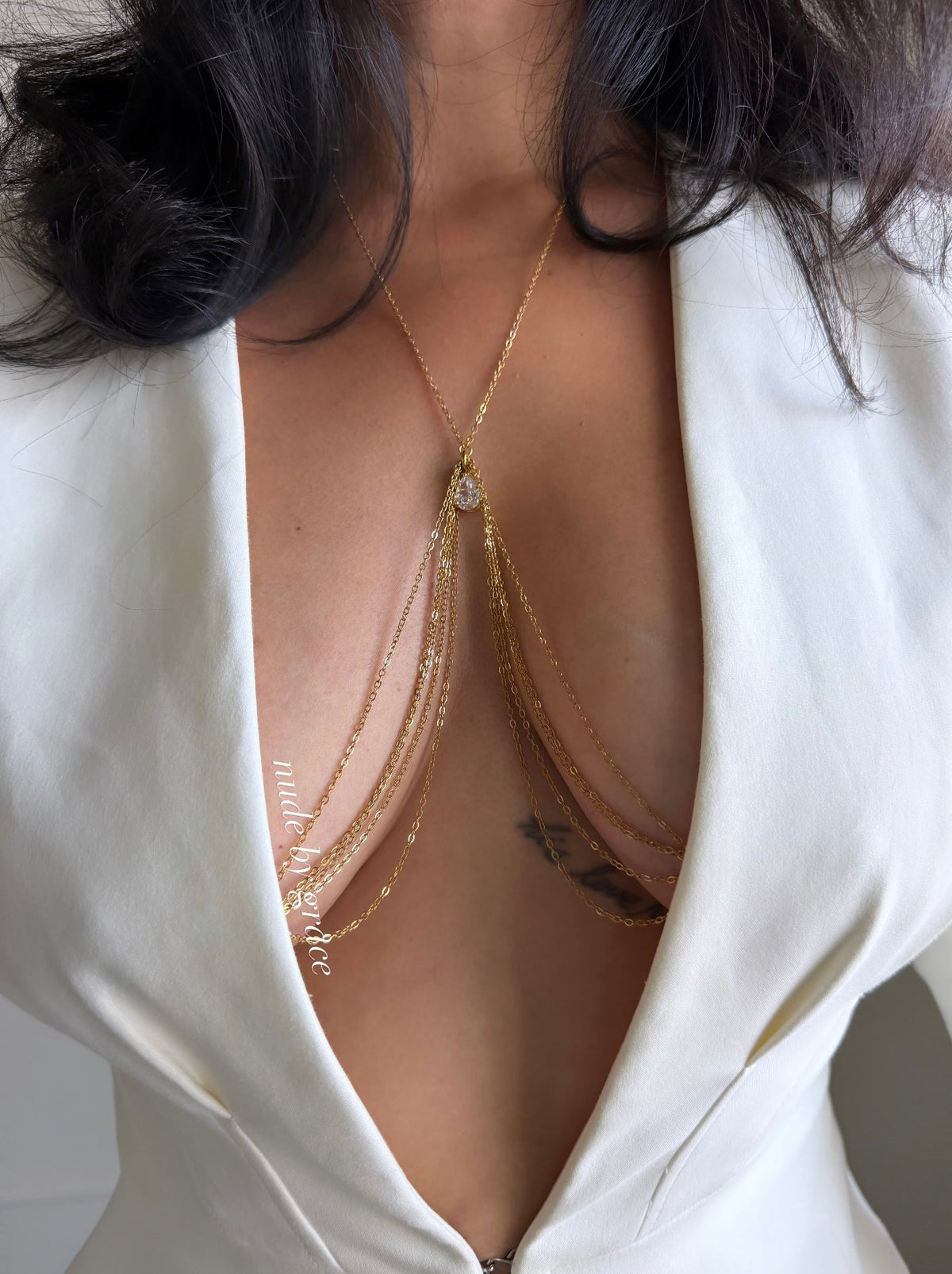 NON PIERCED LAYERED CZ BRALETTE BODY CHAIN
