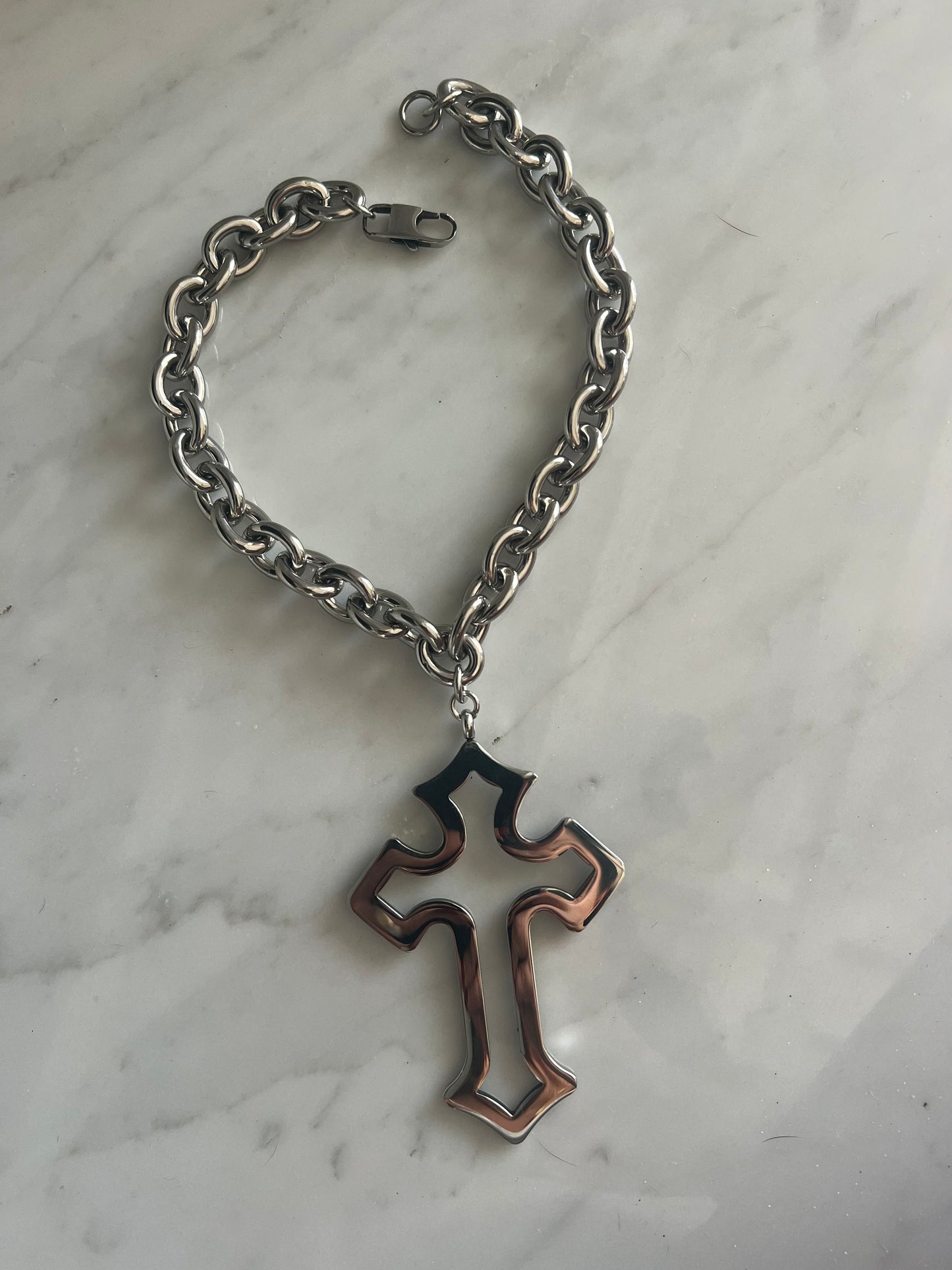 HIGH POLISHED LARGE CROSS STAINLESS STEEL CHOKER | NECKLACE