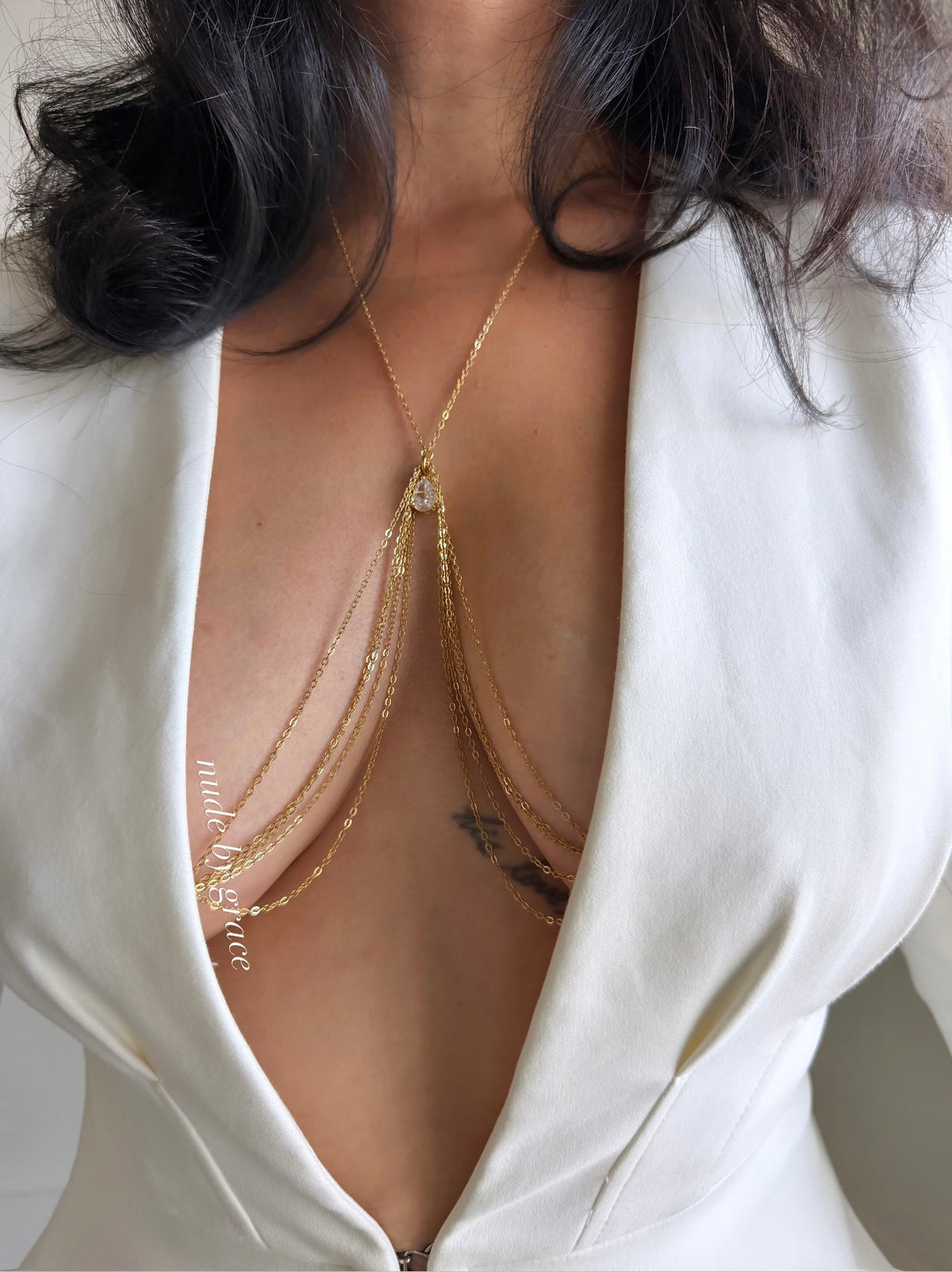 NON PIERCED LAYERED CZ BRALETTE BODY CHAIN