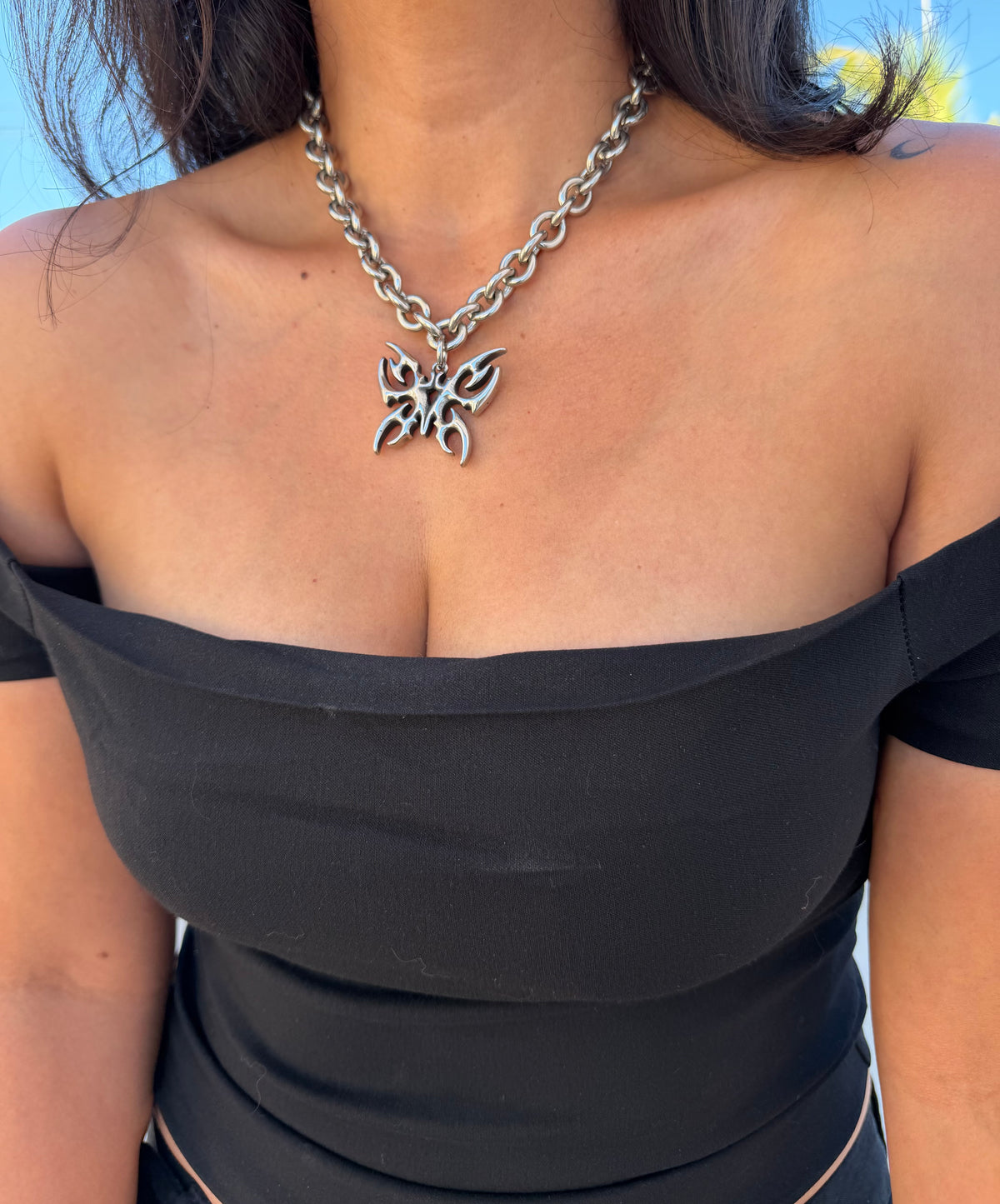 Butterfly Stainless Steel Chunky Chain necklace | edgy alternative necklace | unisex