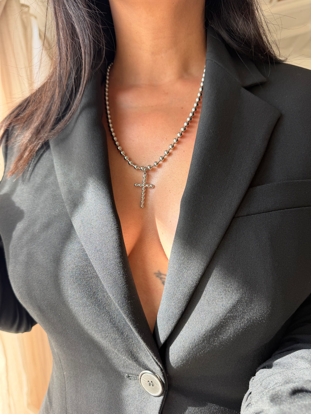Cross ball chain necklace