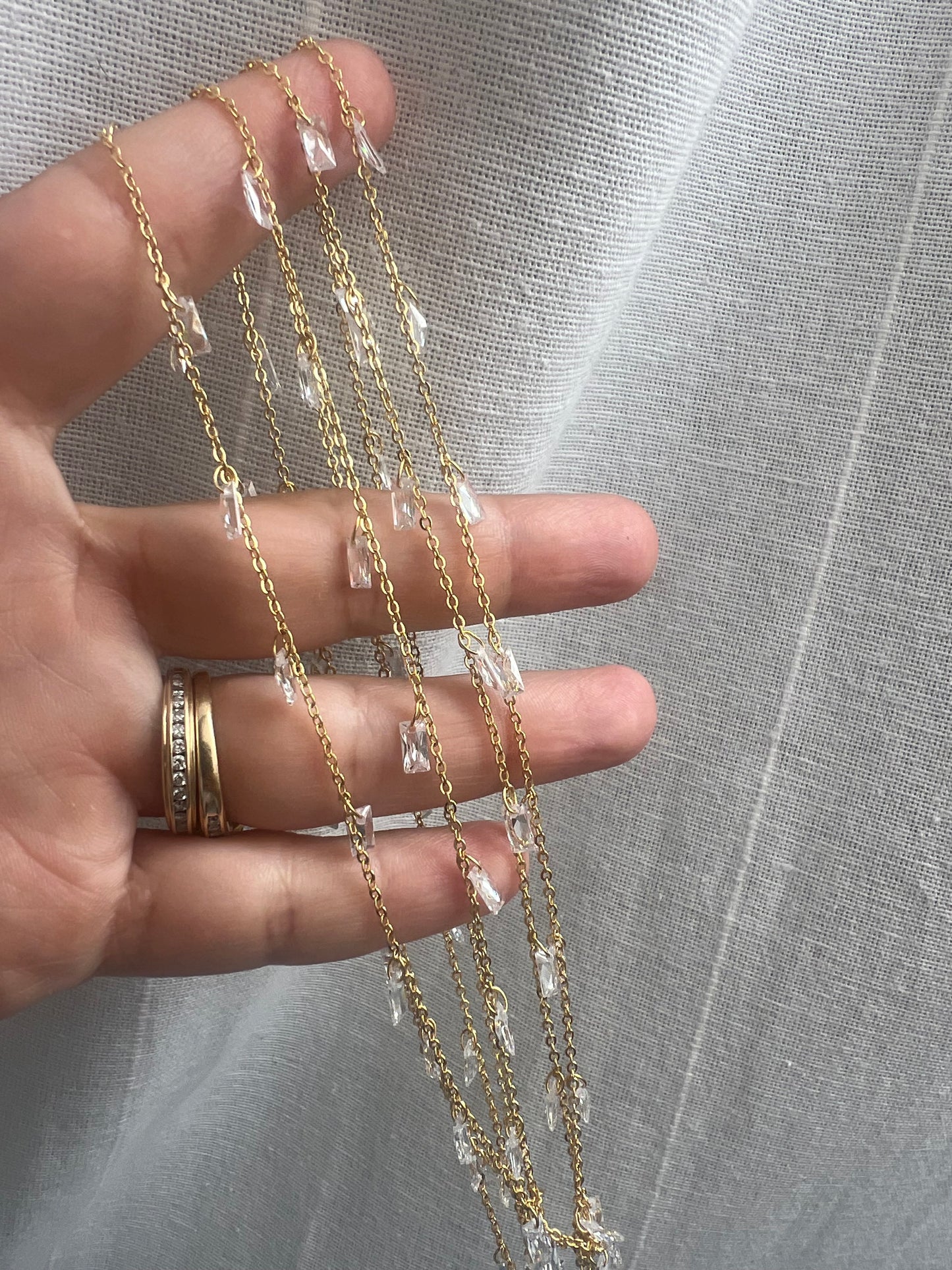 18K Gold Plated Brass Hand Chain Bracelet with Cubic Zirconia Charms