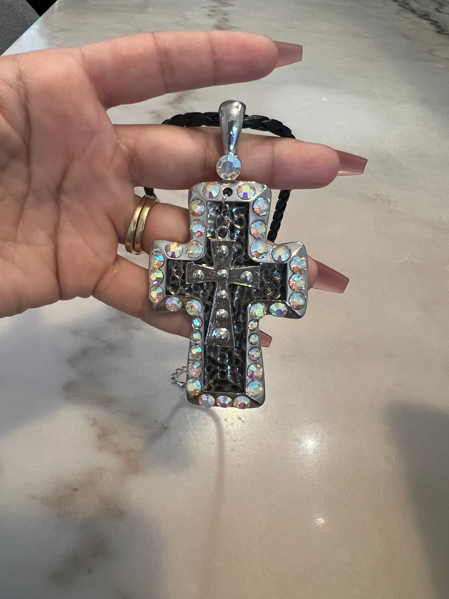 LARGE AB CROSS CHOCKER NECKLACE