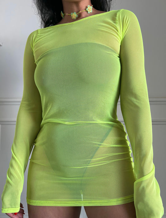 LONG SLEEVE SHEER MESH COVER UP | DRESS