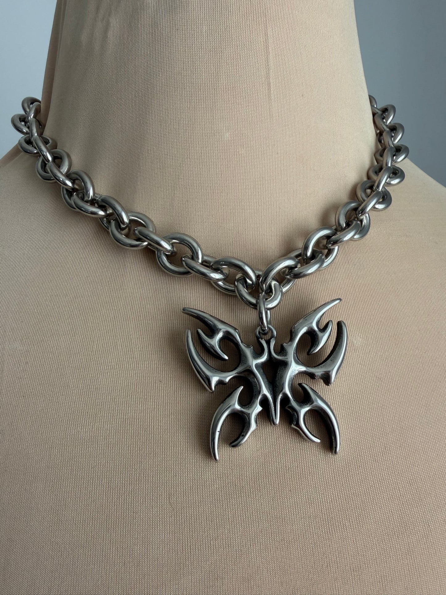 Butterfly Stainless Steel Chunky Chain necklace | edgy alternative necklace | unisex