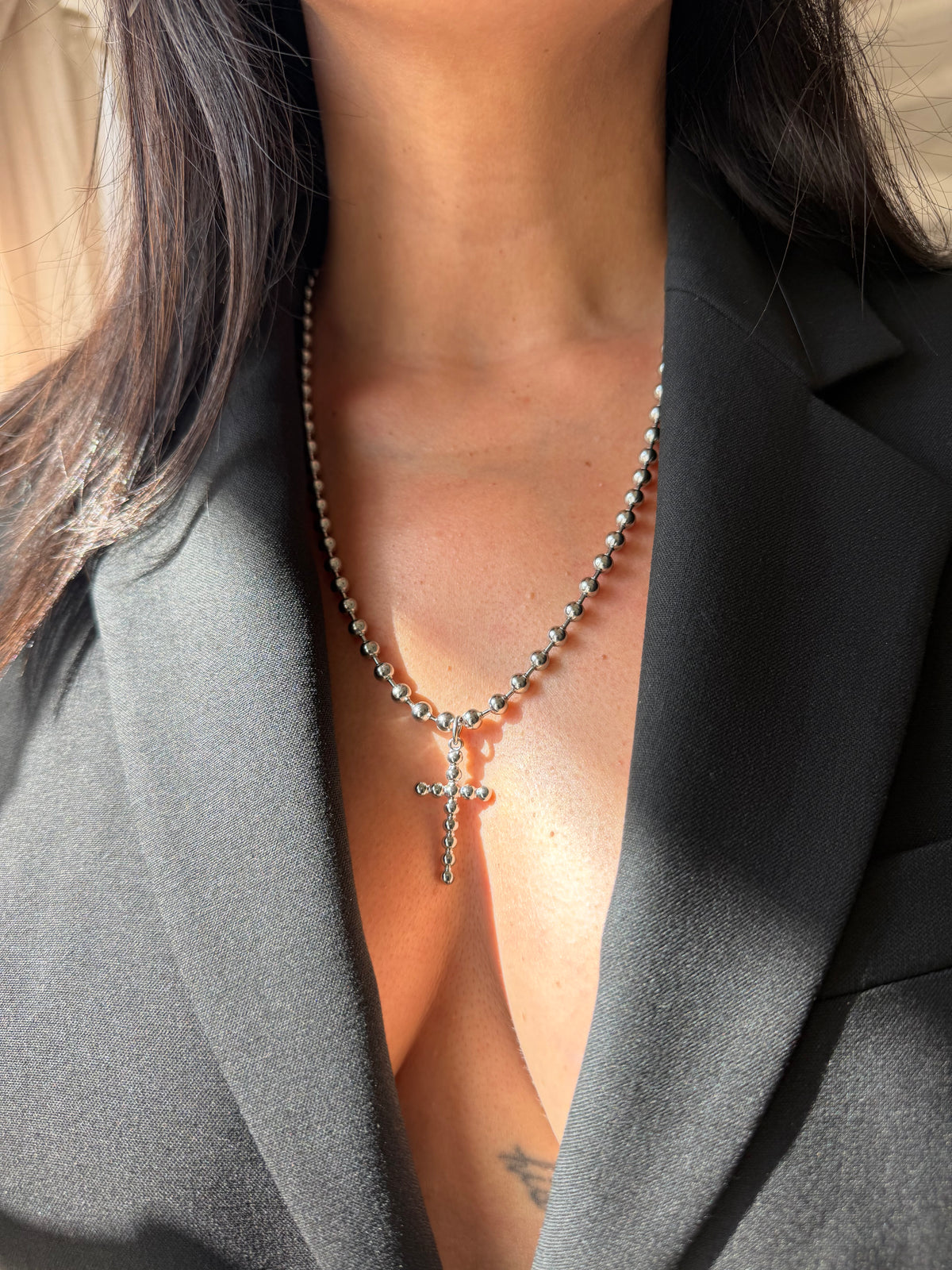 Cross ball chain necklace