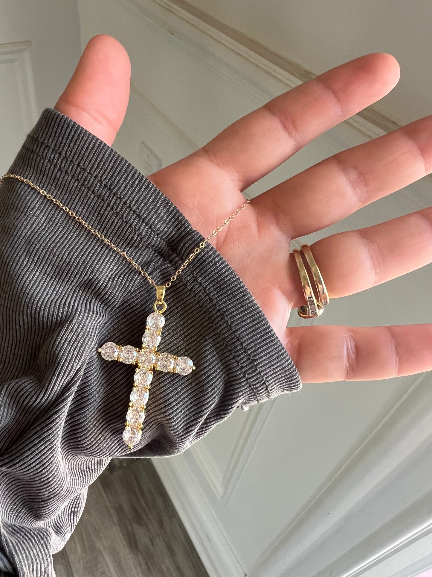 CLEAR CZ CROSS NECKLACE