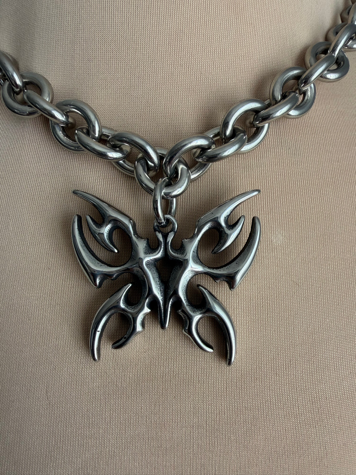 Butterfly Stainless Steel Chunky Chain necklace | edgy alternative necklace | unisex