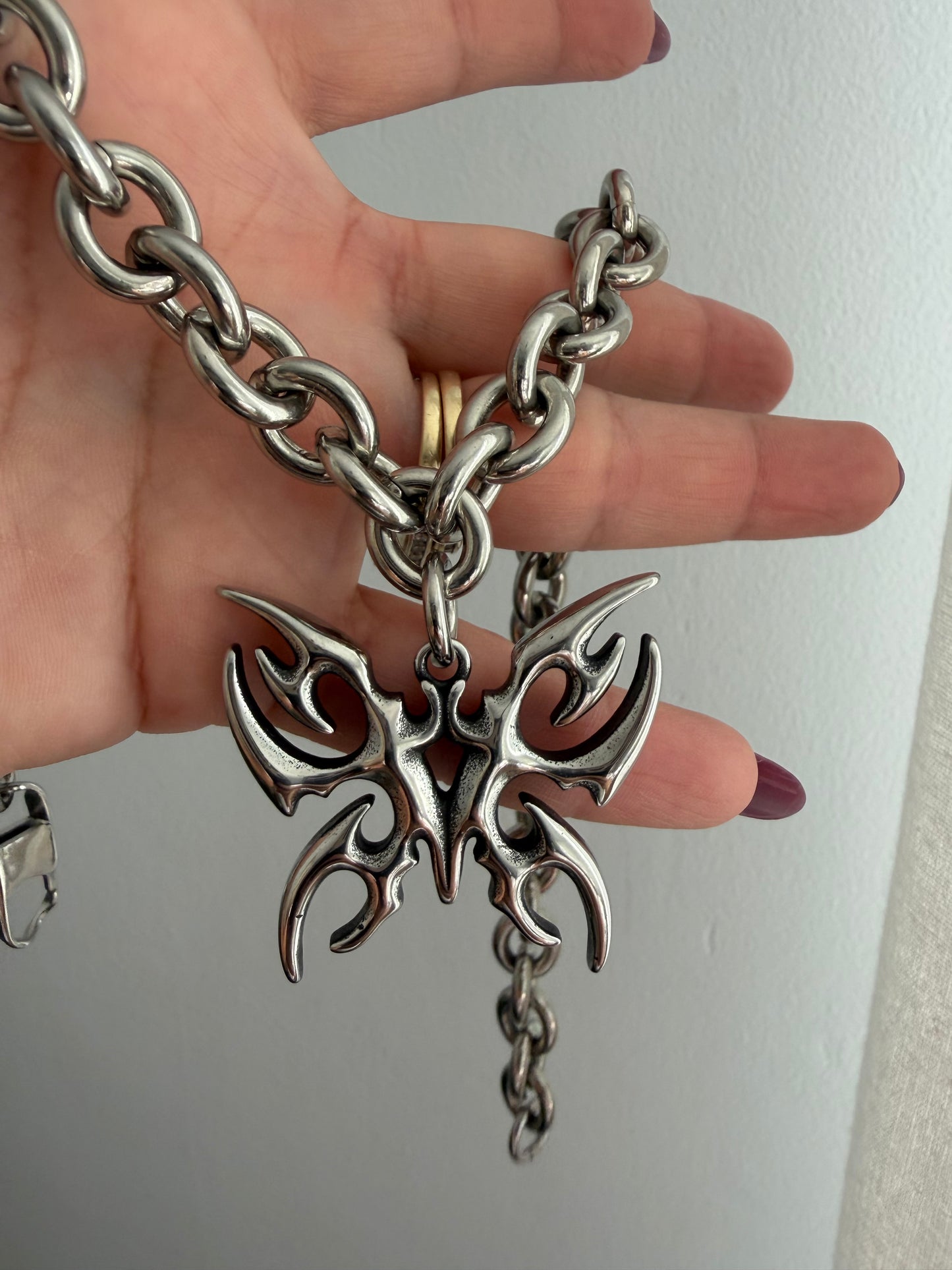 Butterfly Stainless Steel Chunky Chain necklace | edgy alternative necklace | unisex