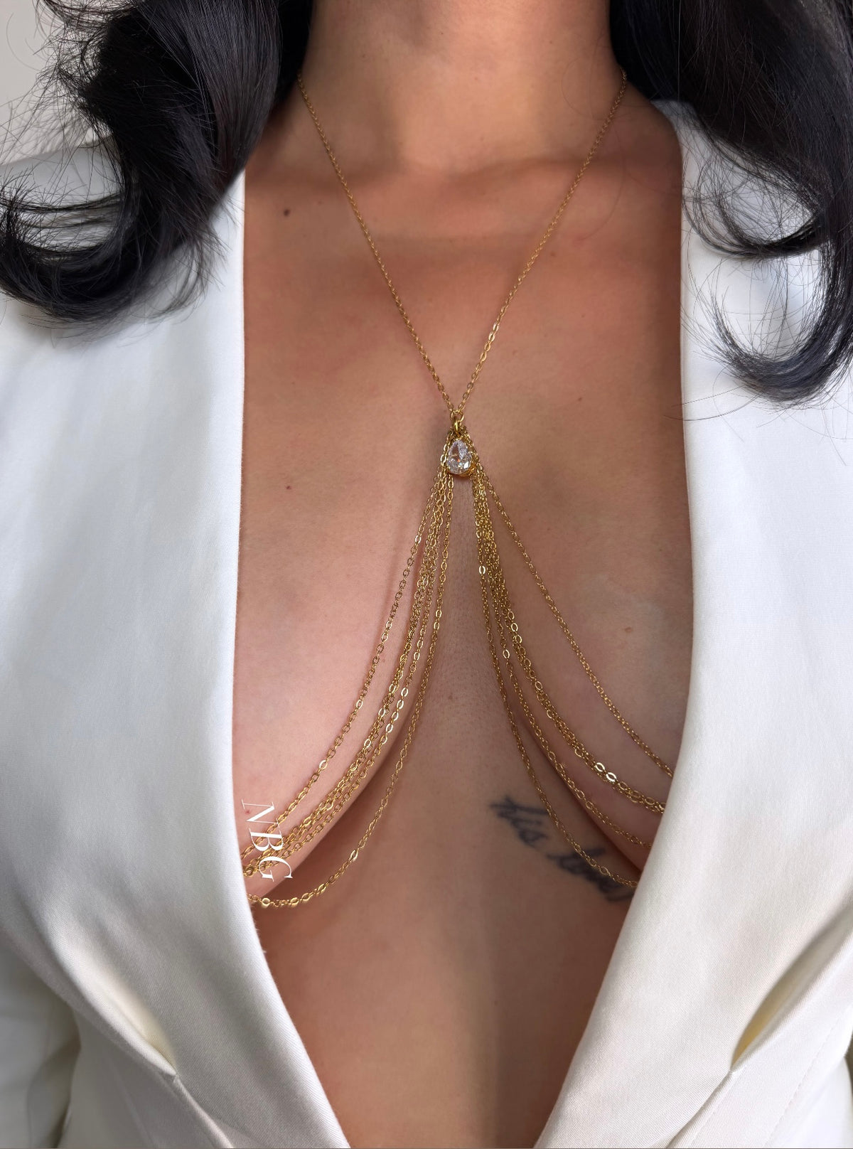 NON PIERCED LAYERED CZ BRALETTE BODY CHAIN