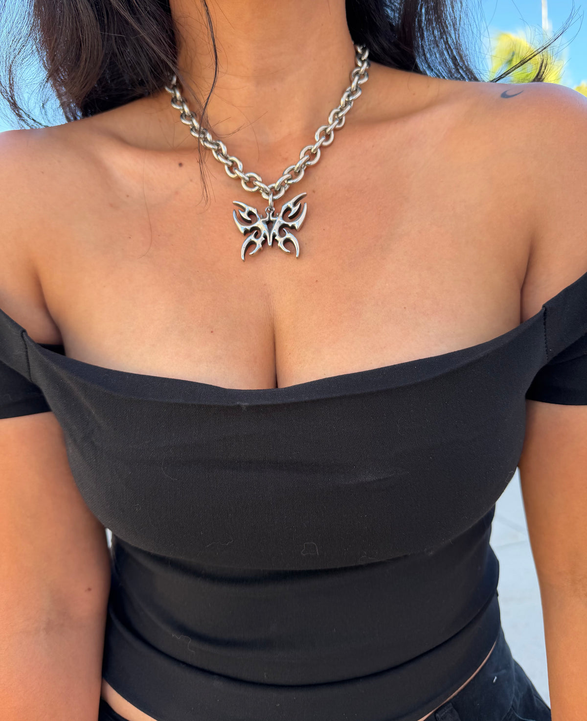 Butterfly Stainless Steel Chunky Chain necklace | edgy alternative necklace | unisex