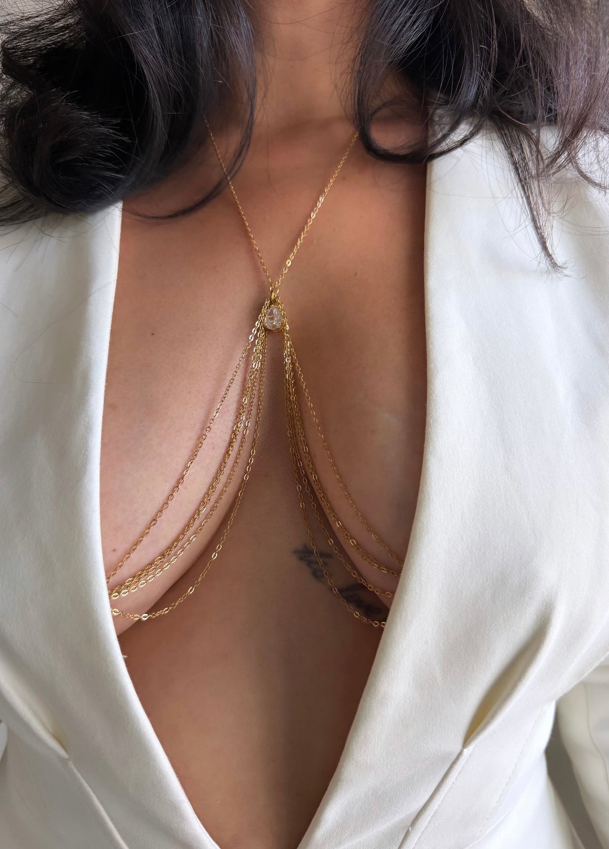 NON PIERCED LAYERED CZ BRALETTE BODY CHAIN