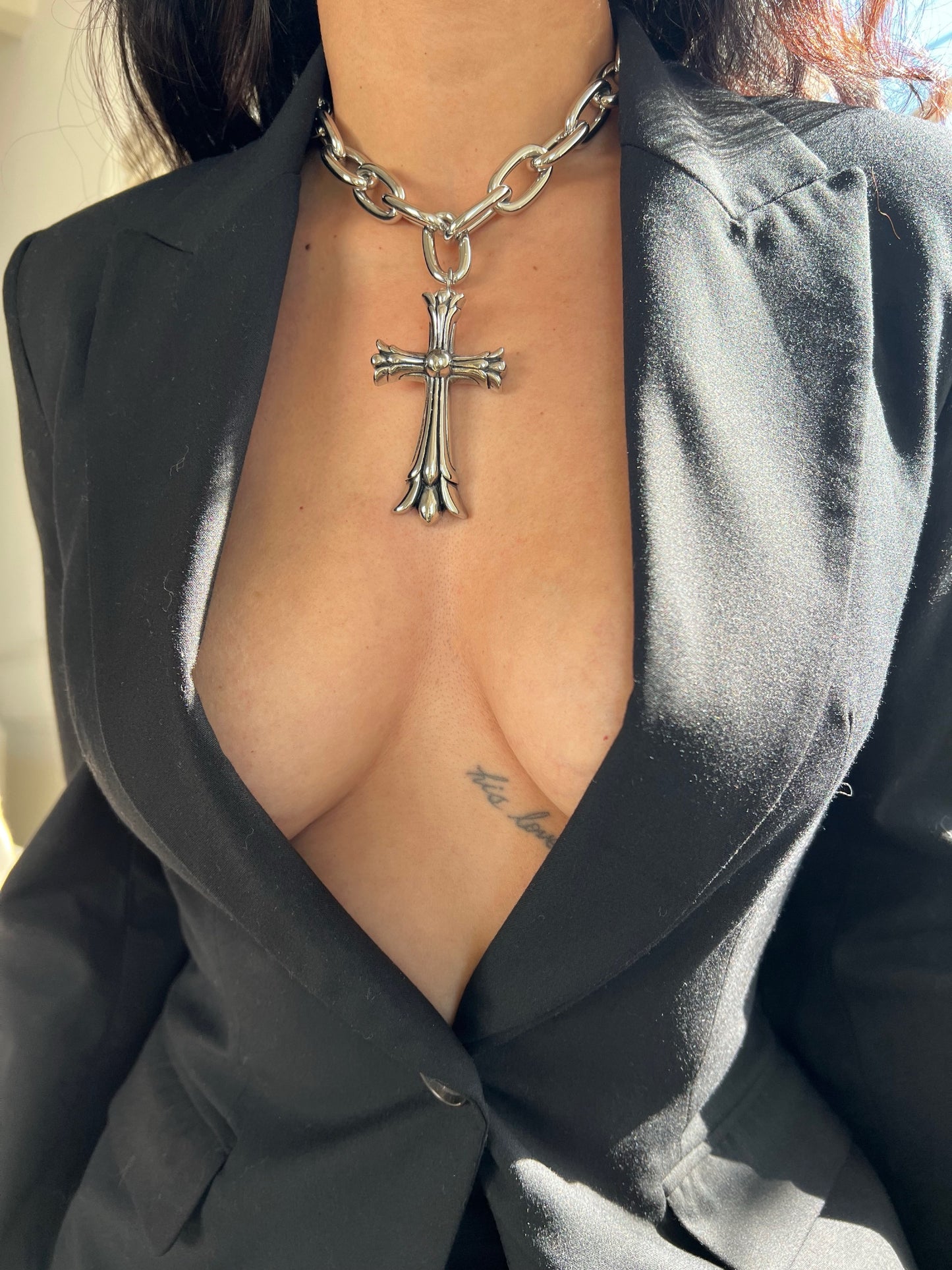 LARGE CROSS STAINLESS STEEL CHOKER | NECKLACE