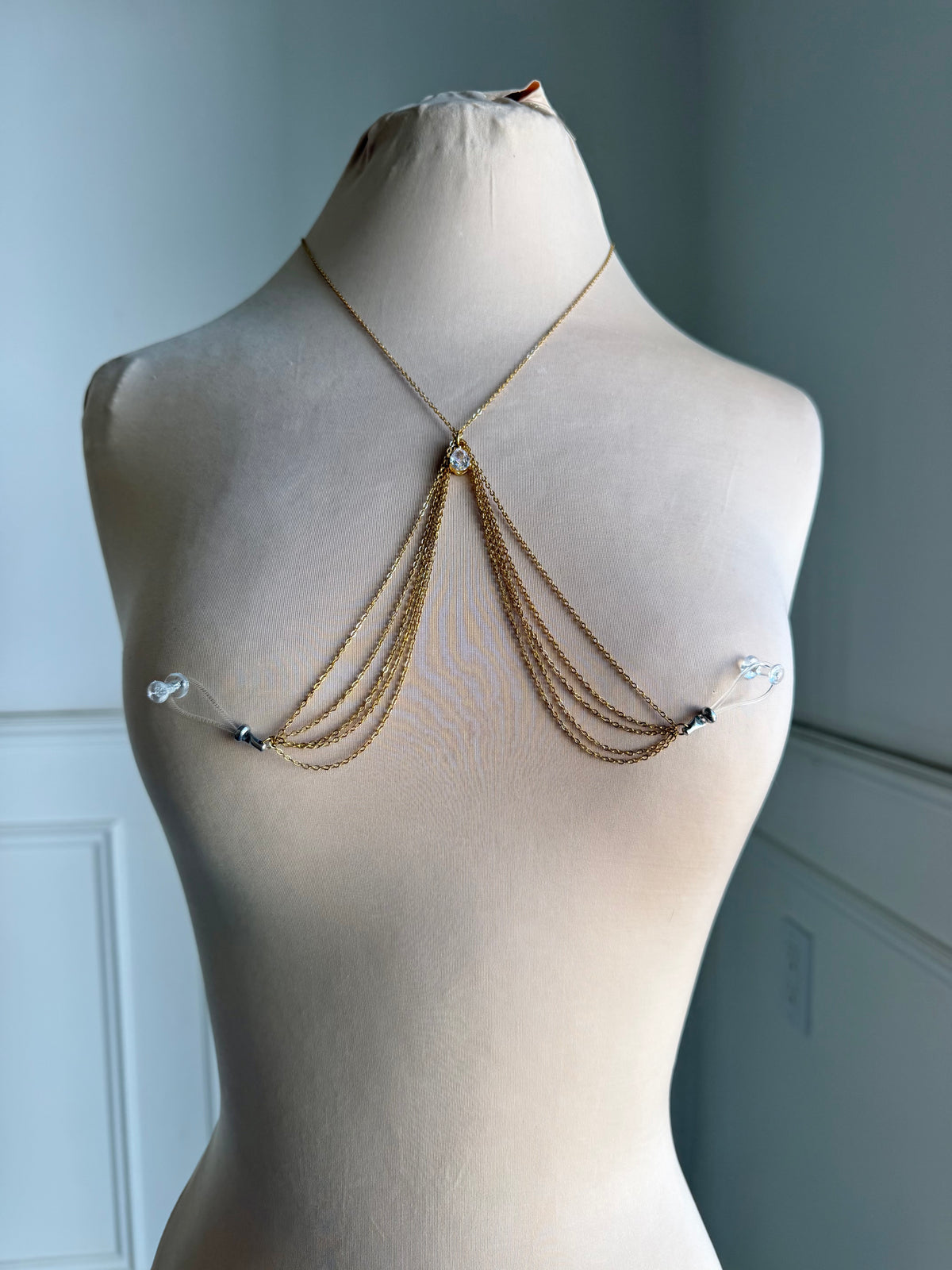 NON PIERCED LAYERED CZ BRALETTE BODY CHAIN