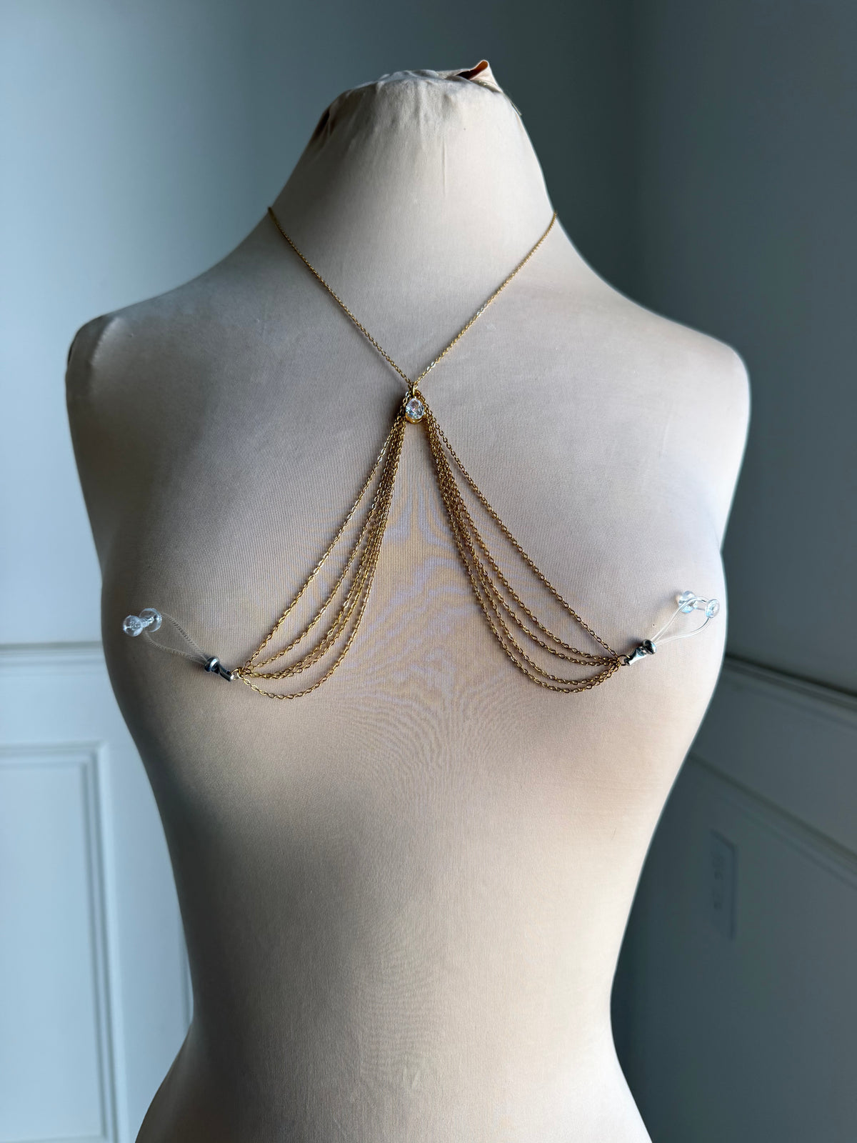 NON PIERCED LAYERED CZ BRALETTE BODY CHAIN