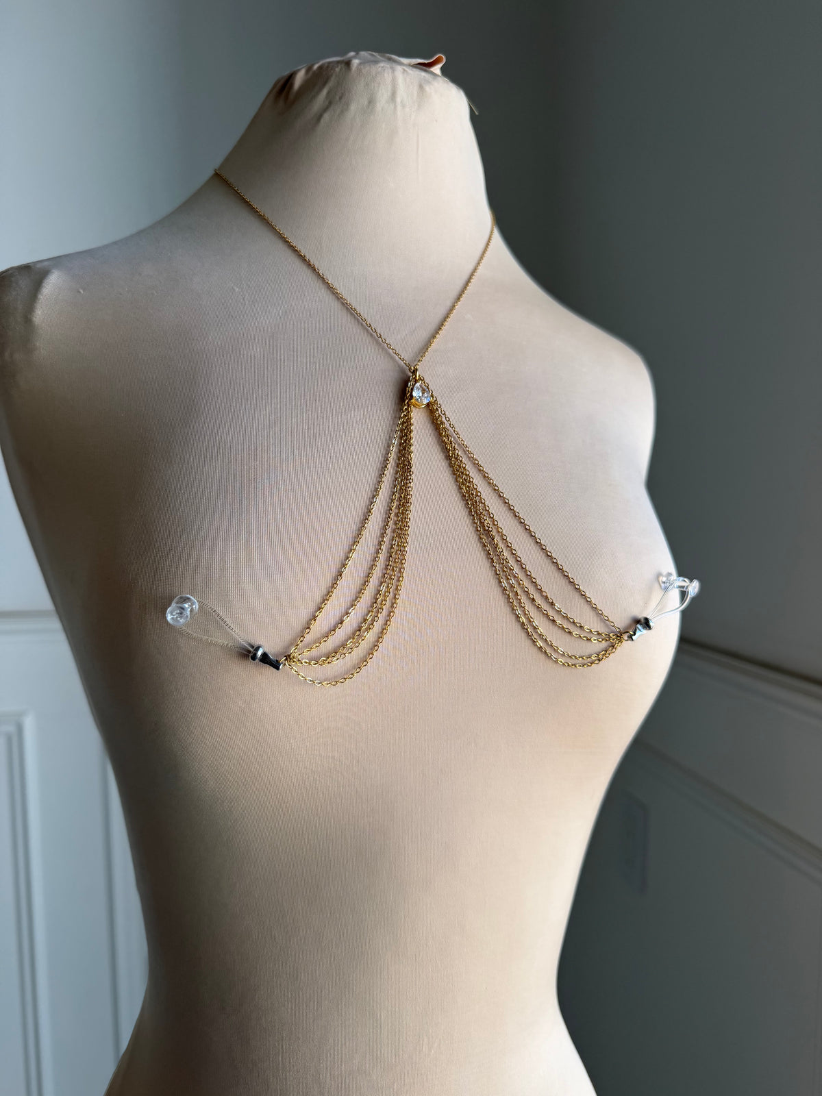 NON PIERCED LAYERED CZ BRALETTE BODY CHAIN