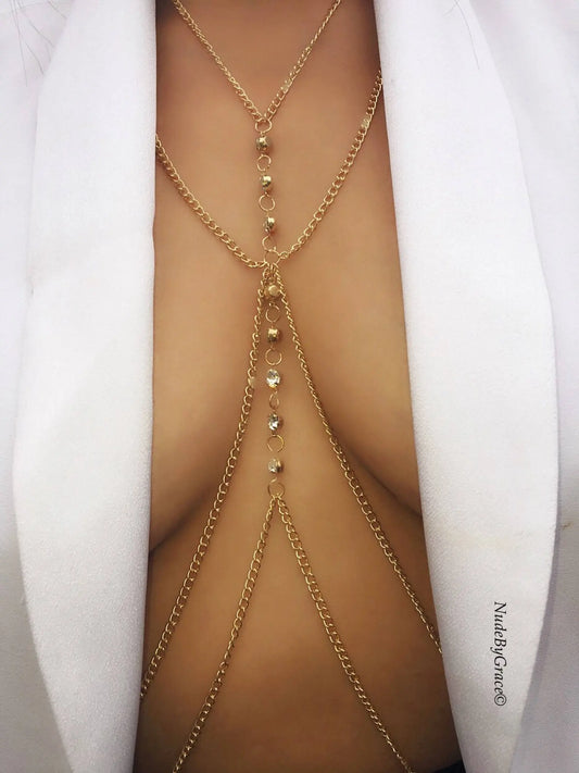 LAYERED CRYSTAL STRAND BODY CHAIN